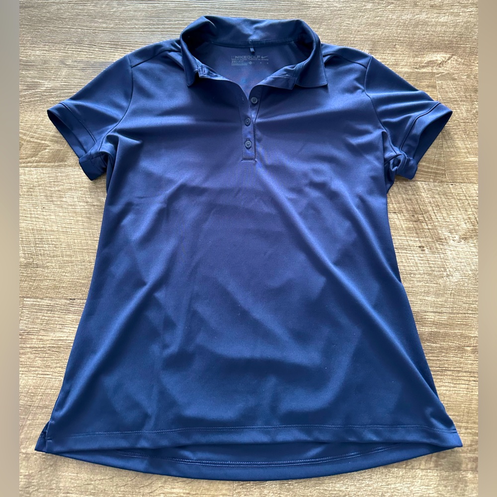 Nike Gold Women's Dark Blue Short Sleeve Button Polo Large